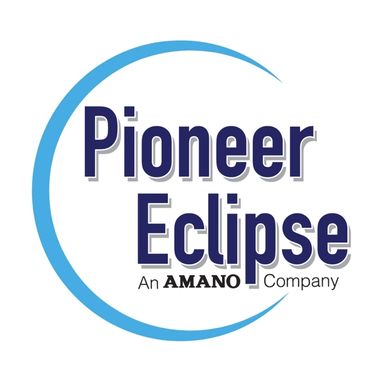A blue circle with the words pioneer eclipse in it.