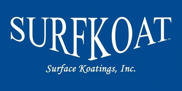 A blue and white logo for surfkoat