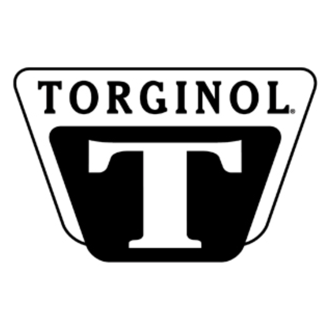 A black and white logo of the company torginol.