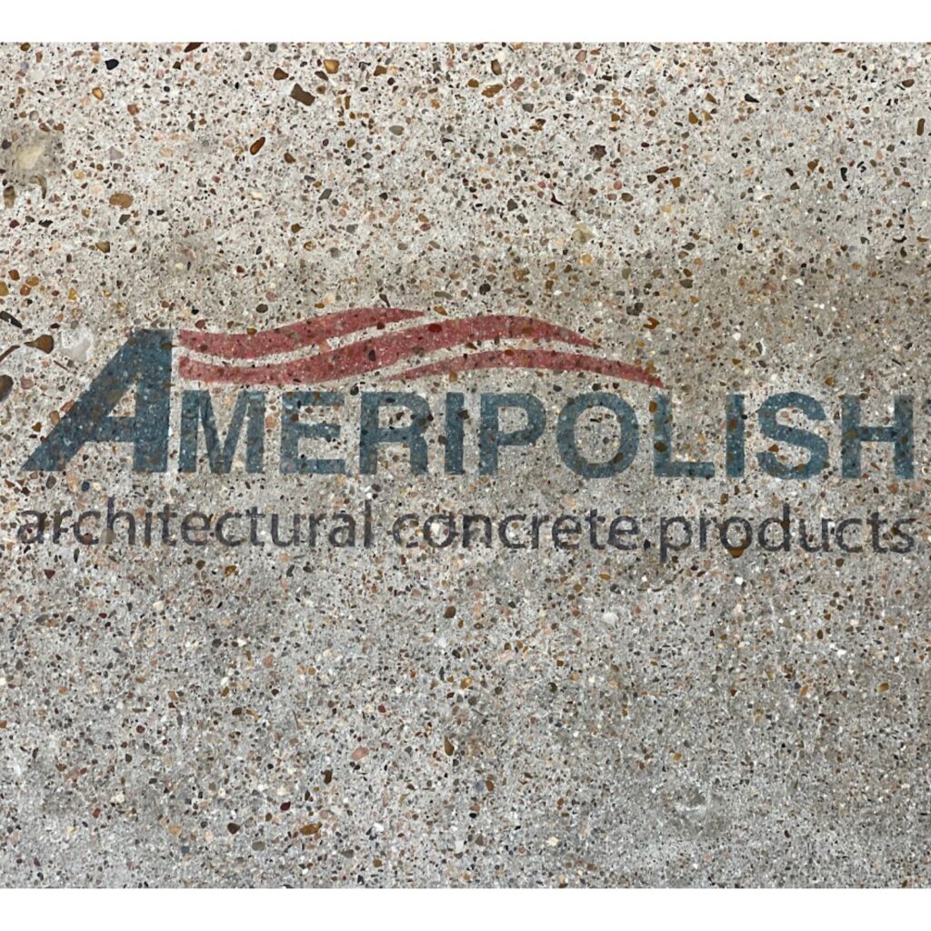 Logo for Ameripolish on a concrete surface.