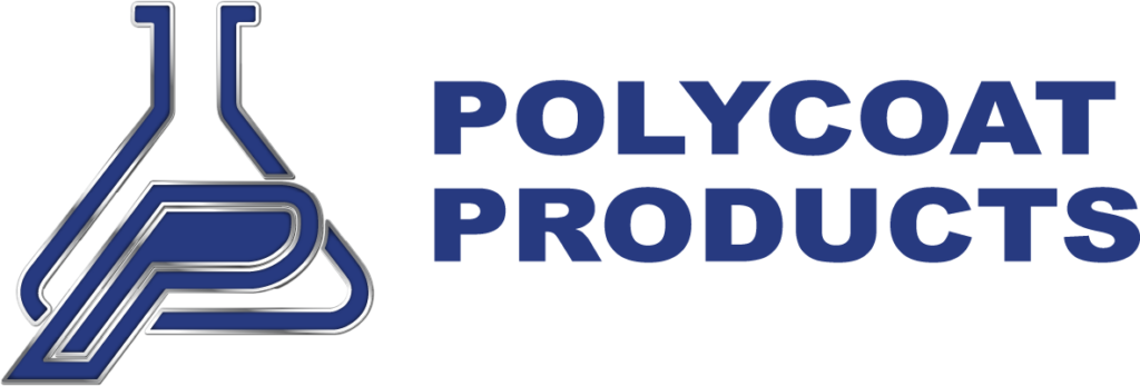 Polycoat Products logo with an abstract blue geometric mark on the left and bold blue text on white background.